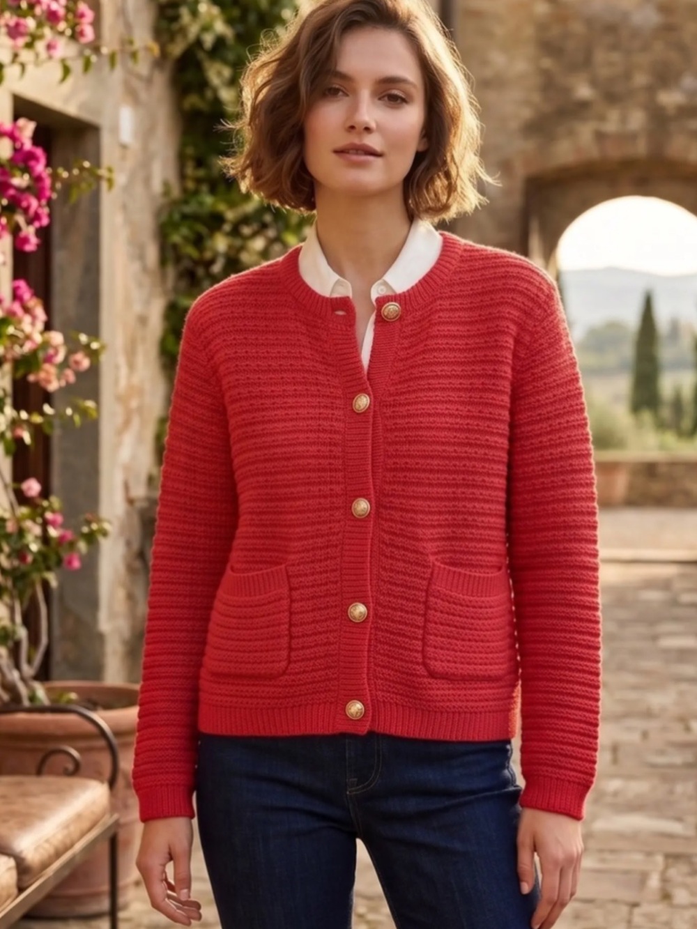 FATE Women's Red Button-Front Knit Cardigan Sweater